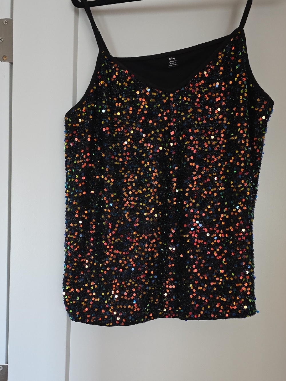 Nasty Gal Black Multicolor Sequin Spaghetti Strap Camisole
